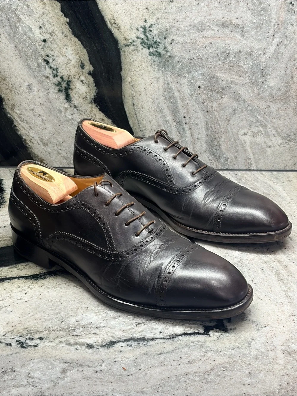 Paolo Scafora Napoli Men’s 10 Brown Leather Brogue Oxford Shoes Italy UK 9